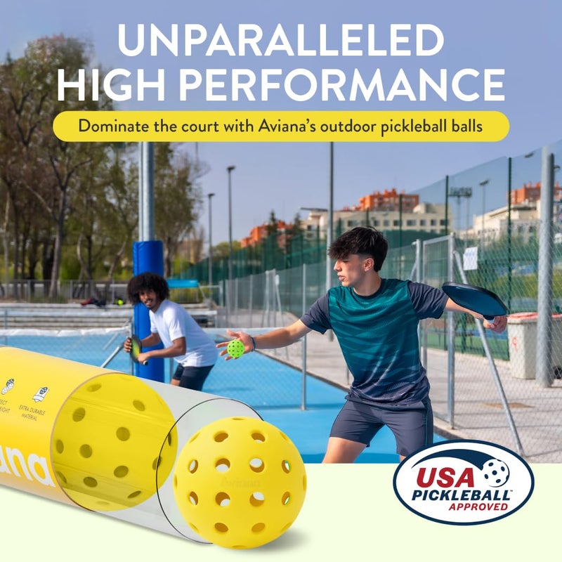 Pro Aviana Pickleball Ball Set | Professional USAPA Approved for Sanctioned Tournament Play | 40 Holes & Specifically Designed for Outdoor Courts | Yellow, 12 Pack - Image 3